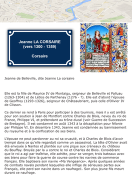 Jeanne De Belleville, Dite Jeanne La Corsaire Elle