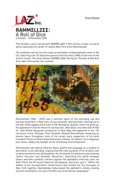 RAMMΣLLZΣΣ: a Roll of Dice 2 October – 10 November 2018