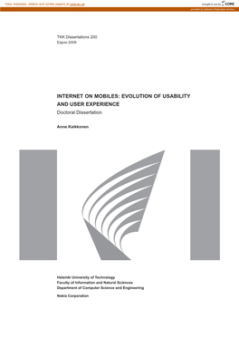 INTERNET on MOBILES: EVOLUTION of USABILITY and USER EXPERIENCE Doctoral Dissertation