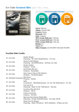 Ice Cube Greatest Hits Mp3, Flac, Wma