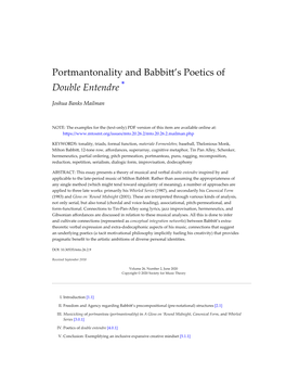 Portmantonality and Babbi�’S Poetics of Double Entendre *