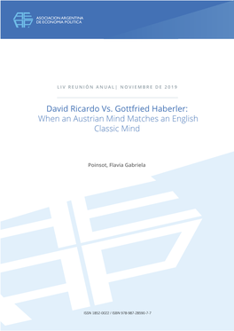 David Ricardo Vs. Gottfried Haberler: When an Austrian Mind Matches an English Classic Mind