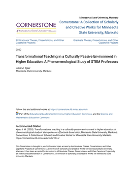 Transformational Teaching in a Culturally Passive Environment in Higher Education: a Phenomenological Study of STEM Professors
