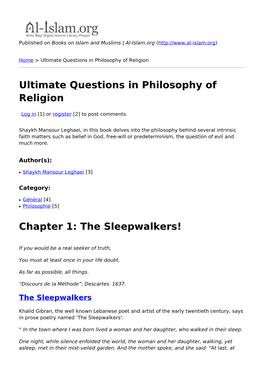 Ultimate Questions in Philosophy of Religion