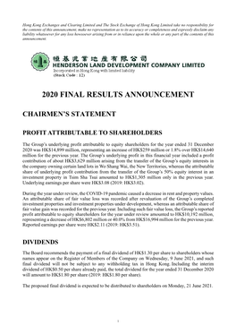 2020 Final Results Announcement