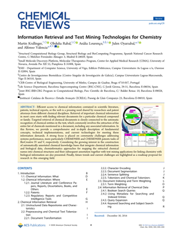 Information Retrieval and Text Mining Technologies for Chemistry