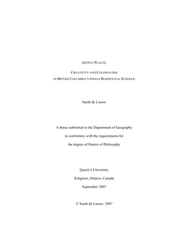 Sarah De Leeuw a Thesis Submitted to the Department of Geography In
