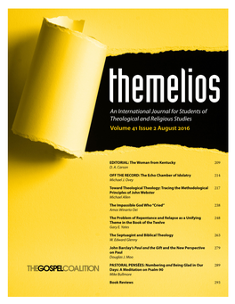 An International Journal for Students of Theological and Religious Studies Volume 41 Issue 2 August 2016