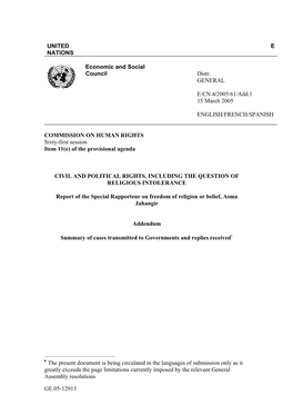 GE.05-12913 UNITED NATIONS E Economic and Social Council Distr