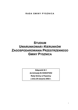 Studium Uwarunkowań I Kierunków Zagospodarowania Przestrzennego Gminy Pysznica