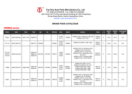 Top One Auto Parts Manufactory Co., Ltd HONDA Series BRAKE PADS