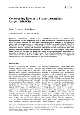 'Constructing Racism in Sydney, Australia's Largest Ethnicity' (PDF