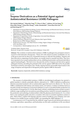 Terpene Derivatives As a Potential Agent Against Antimicrobial Resistance (AMR) Pathogens