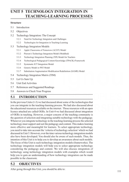 UNIT 5 TECHNOLOGY INTEGRATION in Teaching-Learning Processes TEACHING-LEARNING PROCESSES