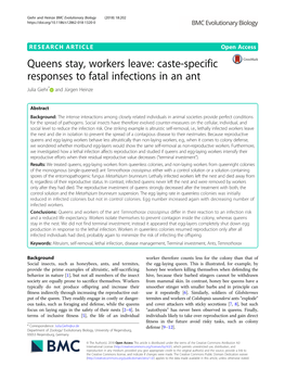 Queens Stay, Workers Leave: Caste-Specific Responses to Fatal Infections in an Ant Julia Giehr* and Jürgen Heinze