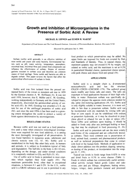 Growth and Inhibition of Microorganisms in the Presence of Sorbic Acid: a Review