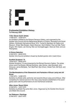 Fruitmarket Exhibition History to February 2020