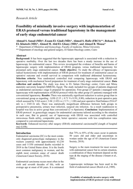 Feasibility of Minimally Invasive Surgery with Implementation of ERAS Protocol Versus Traditional Laparotomy in the Management of Early Stage Endometrial Cancer