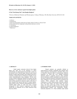 142 Discovery of New Anticancer Agents from Higher Plants Li Pan1