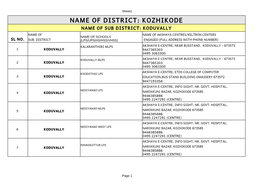 Name of District: Kozhikode Name of Sub District: Koduvally