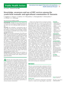 Knowledge, Awareness and Use of HIV Services Among the Youth from Nomadic and Agricultural Communities in Tanzania E