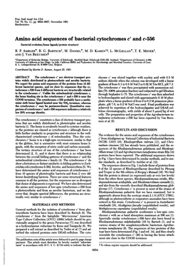 Amino Acid Sequences of Bacterial Cytochromes C' and C-556 (Bacterial Evolution/Heme Ligands/Protein Structure) R