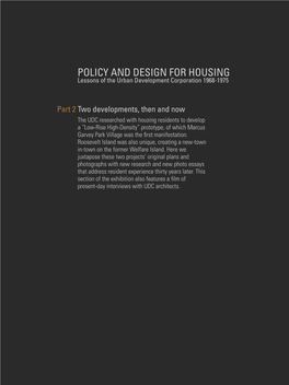 POLICY and DESIGN for HOUSING Lessons of the Urban Development Corporation 1968-1975