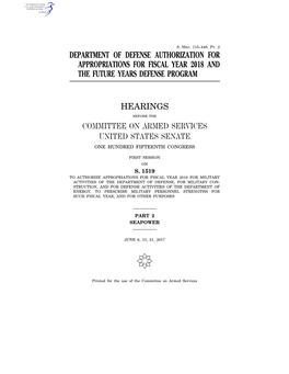 Department of Defense Authorization for Appropriations for Fiscal Year 2018 and the Future Years Defense Program