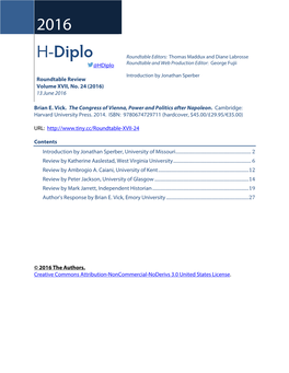 H-Diplo Roundtable, Vol. XVII