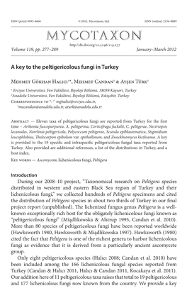 A Key to the Peltigericolous Fungi in Turkey