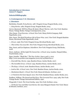 1 Introduction to Literature James P. Zappen Selected Bibliography A. Contemporary U.S. Literature 1. Literature Barthelme