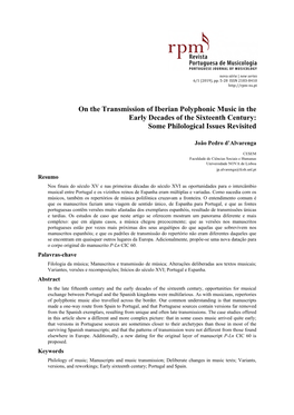 On the Transmission of Iberian Polyphonic Music in the Early Decades of the Sixteenth Century: Some Philological Issues Revisited