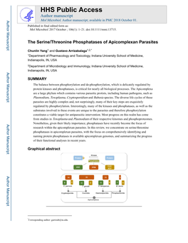 The Serine/Threonine Phosphatases of Apicomplexan Parasites