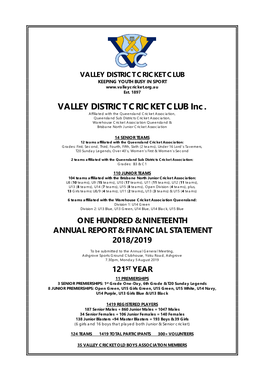 VALLEY DISTRICT CRICKET CLUB Inc
