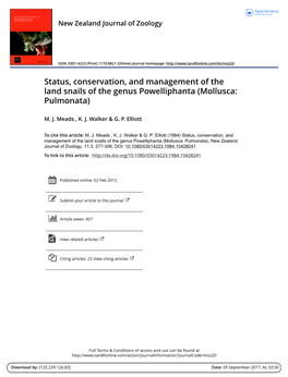 Status, Conservation, and Management of the Land Snails of the Genus Powelliphanta (Mollusca: Pulmonata)