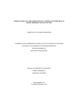 Toronto the Gay: the Formation of a Queer Counterpublic in Public Drinking Spaces, 1947-1981