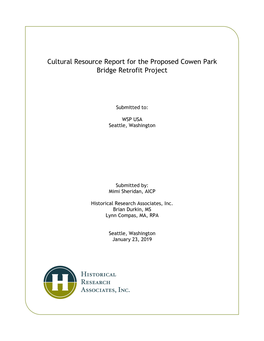 Cultural Resource Report for the Proposed Cowen Park Bridge Retrofit Project