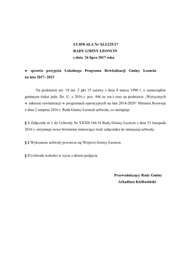 Lokalny Program Rewitalizacji Gminy Leoncin Na Lata 2017-2023