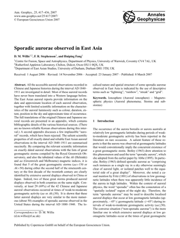 Sporadic Aurorae Observed in East Asia