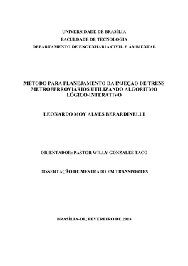 Método Para Planejamento Da Injeção De Trens Metroferroviários Utilizando Algoritmo Lógico-Interativo
