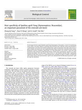 Host Specificity of Spathius Agrili Yang