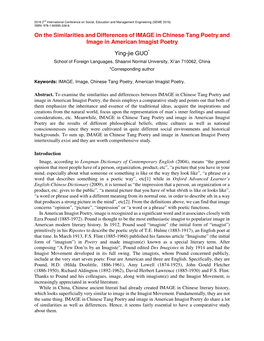 On the Similarities and Differences of IMAGE in Chinese Tang Poetry and Image in American Imagist Poetry