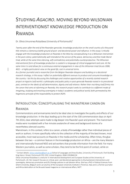 Studying Agaciro.Moving Beyond Wilsonian