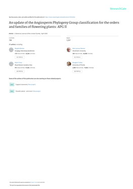 An Update of the Angiosperm Phylogeny Group Classification For