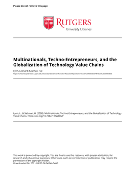 Multinationals, Techno-Entrepreneurs, and the Globalization of Technology Value Chains