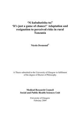 Adaptation and Resignation to Perceived Risks in Rural Tanzania