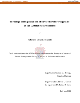 Phenology of Indigenous and Alien Vascular Flowering Plants on Sub-Antarctic Marion Island