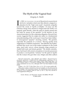 The Myth of the Vaginal Soul Gregory A