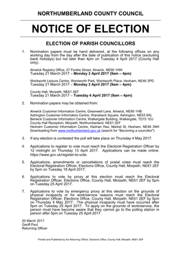 Notice of Election