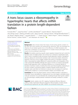 A Trans Locus Causes a Ribosomopathy in Hypertrophic Hearts That Affects